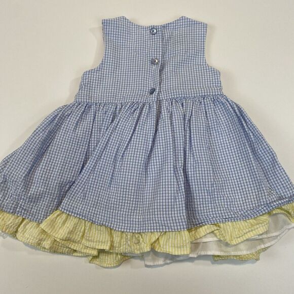 Baby Girl Blue And Yellow Gingham Sundress Size 3/6M; Bow Ruffle Lined - Picture 2 of 5